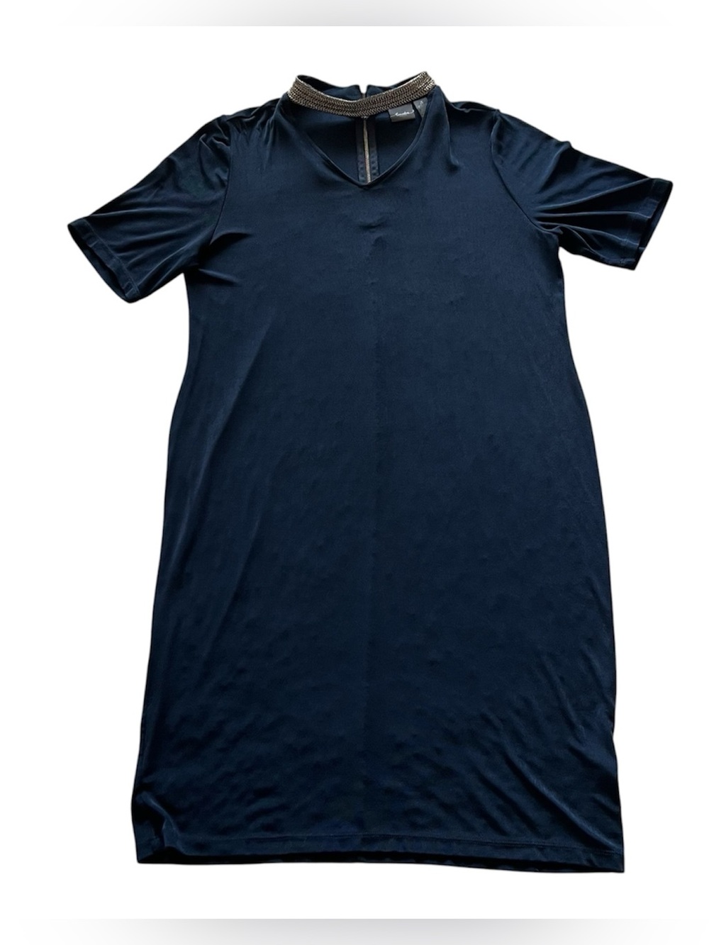 Chico's Travelers Choker Collar Dress Navy Stretch